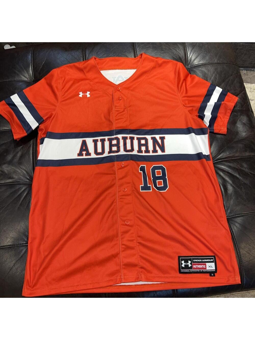 Under Armour Auburn Tigers Faux Placket Men's XL Baseball Jersey Orange UJBJX1M